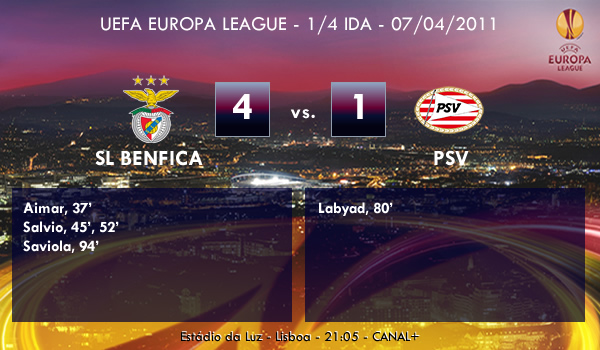 UEFA Europa League – 1/4 IDA – 07/04/2011 – SL Benfica (4) vs. (1) PSV Eindhoven