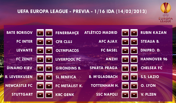 UEFA Europa League – 1/16 IDA – 14/02/2013 – Previa
